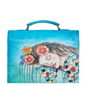 Hand-Painted Women Blue Business Shoulder Bag –Leather Top Handle Crossbody Bag